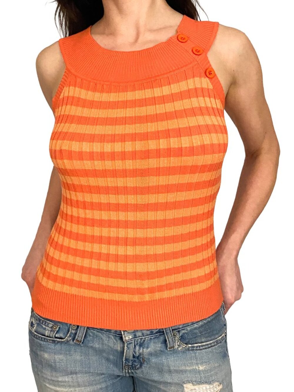 its our time orange striped knit tank top